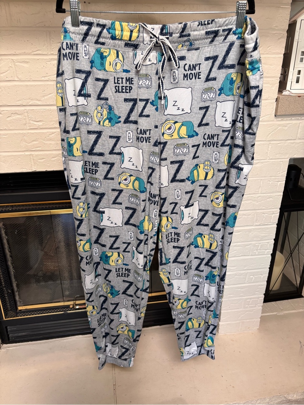 Gray Minions Print Women's Pajama Pants - Drawstring Lounge Pants